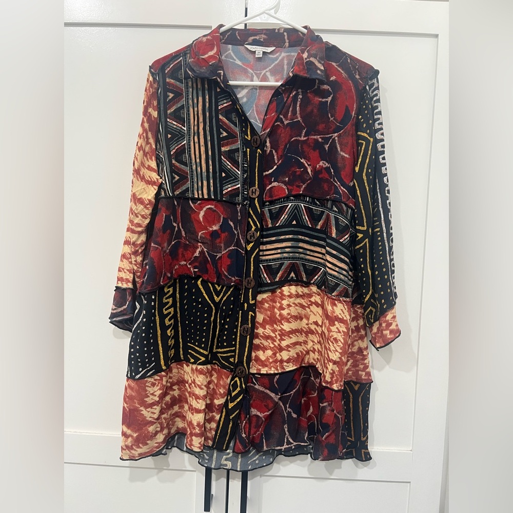 John Mark Multicolor Patchwork Button-Down Tunic … - image 1